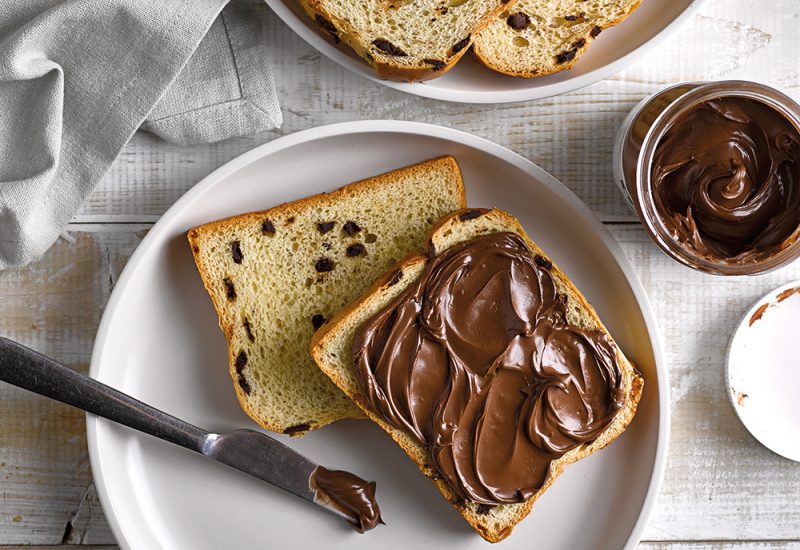 nutella on brioche chocolate chip loaf